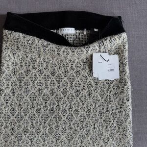 Sandro Cream and Black Tweed Pencil Skirt with Velvet Waistband